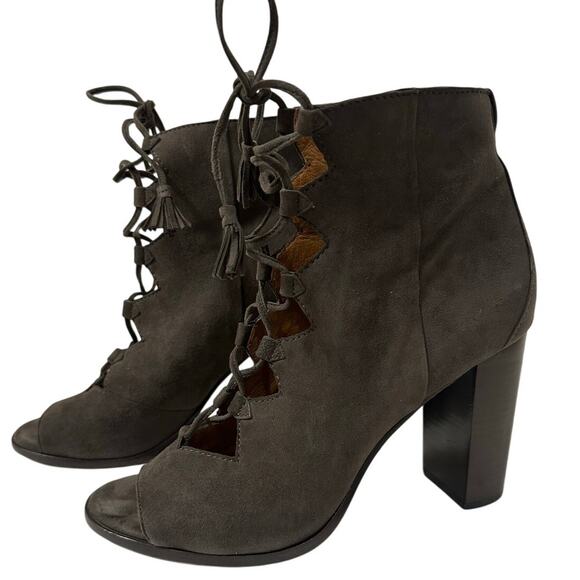 Frye Suede Peep Toe Heeled Booties - Picture 8 of 8